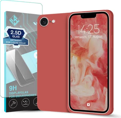 Produktbild von Hülle für Apple iPhone 16e mit 9H Displayglas Displayschutz Plus Case Cover Bumper Silikon Softgrip Schutzhülle Farbe: Rot