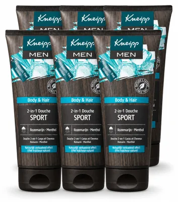 Obrázek produktu pro 6 kusů sprchového gelu a šamponu 2 v 1 Kneipp Men Sport – 200 ml – výhodná balení