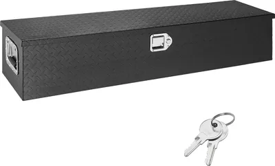 Image de SucceBuy Caisse à outils robuste en aluminium pour le plateau de chargement, organisateur de rangement avec plaque en diamant et poignée latérale et clés de serrure pour pick-up, camping-car, remorque, 121,9 x 38,1 x 38,1 cm, noir