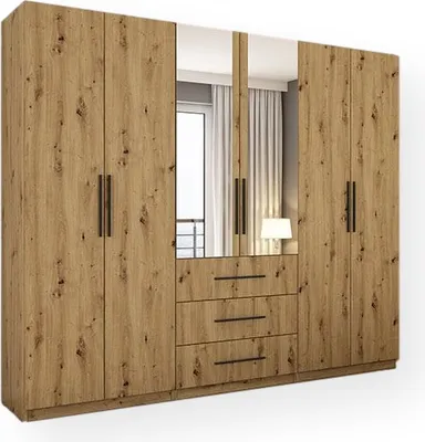 Zdjęcie produktu dla Meblast | Szafa 250/220 cm, dąb Artisan z 2 lustrami, okucia premium | Solidna, wysoka jakość