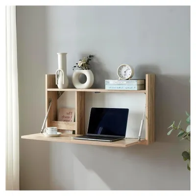 Produktbild von Wandklapptisch Rautalampi mit Ablage und 2 Fächern, klappbarer Schreibtisch für Wandmontage 83 x 48 x 15 cm in Weiß/Eicheoptik