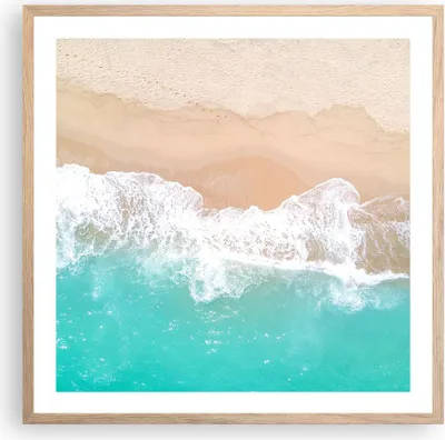 Produktbild von Gerahmtes Poster - Rahmen in heller Eiche - Meer Welle Sand - 60x60 cm - Wand Bild - Wanddeko - Wandbilder - Kunstposter - Wandposter - Bilderrahmen - Bilder - Kunstdruck - Wandbild - P2NAC60x60-3937