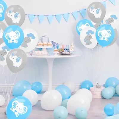 Baby Shower Dekoration für Jungen - 15 Stück Ballons mit Elefant in Blau, Weiß und Grau für Gender Reveal und Feiern