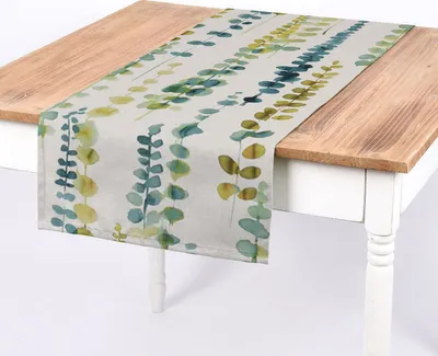 Produktbild von SCHÖNER LEBEN. Tischläufer Ranken Blätter Aquarell weiß grün blau