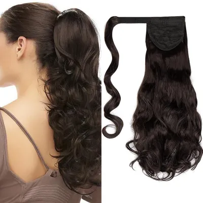 Immagine prodotto di Estensione per coda di cavallo da applicare, capelli ondulati, 50 cm, marrone medio