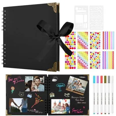 Produktbild von Ultiluxe Fotoalbum - Scrapbook Album - 30 Seiten Schwarz - DIY Erinnerungen - 20.5 x 20.5 cm - Ungestaltet