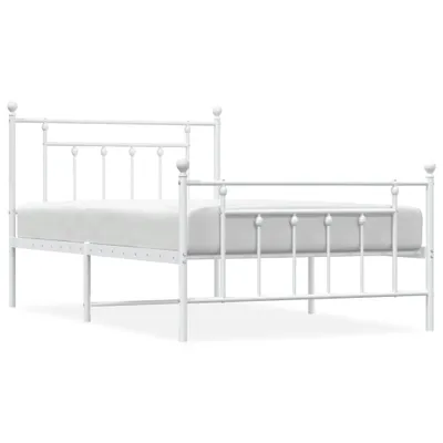 Zdjęcie produktu dla Metalowa Rama Łóżka Z Wezgłowiem I Zanóżkiem, Biała, 107X203 Cm Lumarko!