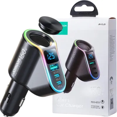 Immagine prodotto di Joyroom Caricabatterie da auto veloce 4W1 Usb-A Qc3.0 / 2Xusb-C Pd 150W Nero (Jr-Cl21)