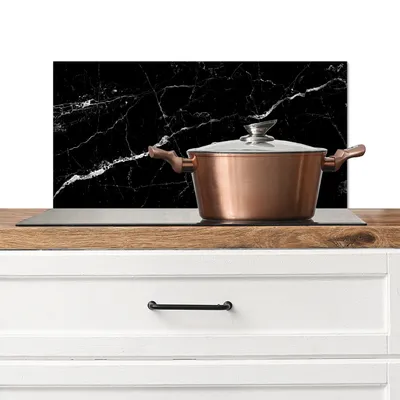 Produktbild von KitchenYeah®  Spritzschutz Küche - Küchenrückwand - Wandschutz für Herd und Spüle - Marmoroptik - Schwarz - Luxus 70x30 - Alu-Dibond (Alternative zum Spritzschutz aus Glas) - Hitzebeständig - Herdspri