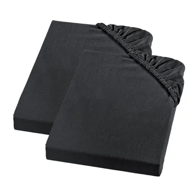 Produktbild von Biber Spannbetttuch, Feinbiber Spannbettlaken, 2er Set, 100 x 200 cm, anthrazit, 100% Baumwolle, Matratzen bis 23 cm Höhe, sleepling
