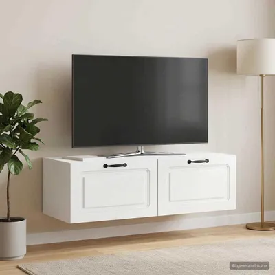 Zdjęcie produktu dla Maison Exclusive – wisząca szafka pod telewizor, biała, z połyskiem, 98 x 41 x 30 cm