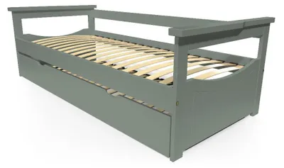 Productafbeelding van Uittrekbaar bed 90x200 "Topaze" van massief hout - Grijs