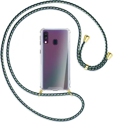 Produktbild von Handykette Backcover-Schutzhülle mit Band (Metall goldfarben) für Samsung Galaxy A40 - grün/blau/weiß
