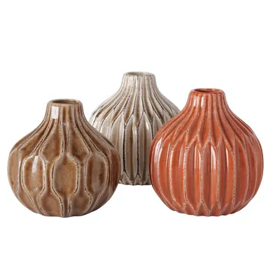 Produktbild von Vase im 3er Set im Shabby Chic Look aus Keramik Blumenvase Tischdekoration für Blumen und Trockenblumen Dekoratives Design   Orange