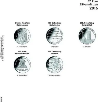 Produktbild von Lindner 1520-16 Vordruckblatt 20 Euro-Silbermünzen 2016