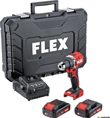 Image de Perceuse-visseuse sans fil compacte à 2 vitesses - 18V - FLEX - Set coffret + 2 batterie 2.5Ah + 1 Chargeur - 519049