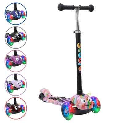 Produktbild von Habib 3D Kinderroller 3-Rad mit LED Licht | Klappbar & Verstellbar: Pink