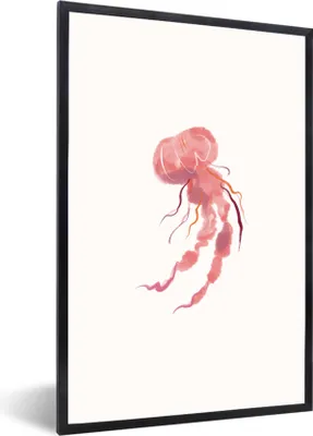 Produktbild von MuchoWow® MuchoWow® Gerahmtes Poster Qualle - Meer - Rosa - Aquarell 60x90 cm - Poster mit zchwarzem Bilderrahmen - Kunst