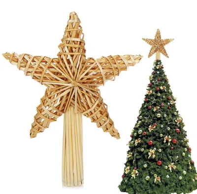 Image de Étoile pour sommet de sapin de Noël, en paille naturelle, dimensions 20 x 30,5 cm, couleur marron