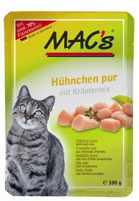 Produktbild von MAC's POUCH PACK HÜHNCHEN PUR MIT KRÄUTERN, Adult, jede Rasse, Huhn, 100 g, Getreidefrei