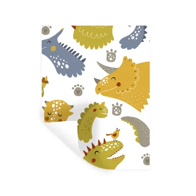 Produktbild von MuchoWow® Wandtattoo Wandsticker Wandaufkleber Dinosaurier - Schnittmuster - Jungen - Dino - Kinder 120x160 cm Selbstklebend und Repositionierbar - Wierderverwendbar - Selbstklebend