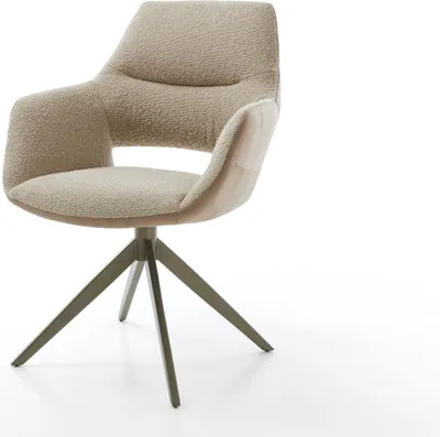 Produktbild von DELIFE Drehstuhl Yago-Flex mit Armlehnen Materialmix Schlamm Kreuzgestell breit Effektfinish Titan 360° drehbar Taschenfederkern