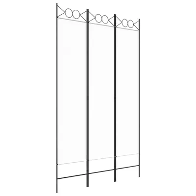 A black metal room divider with decorative circles at the top.