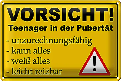 Produktbild von Blechschild Spruch 30x20cm Vorsicht Teenager in Pubertät
