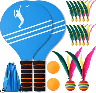 Productafbeelding van Strandbalset met 2 strandballen, 12 shuttles, 2 tafeltennisballen, geschikt voor tuin en strand