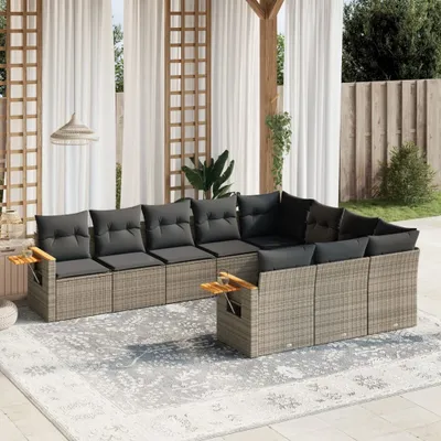 Produktbild von 10-tlg. Garten-Sofagarnitur mit Kissen Grau Poly Rattan 3227180