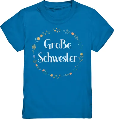Produktbild von Große Schwester T-Shirt Blumen Große Schwester Geschenk – Royal Blue / 98/104 (3-4)