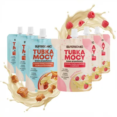 Zdjęcie produktu dla SUPERSONIC Tubka Mocy 6×50 g – 3× Karmel i 3× Malina, Bez Dodatku Cukru