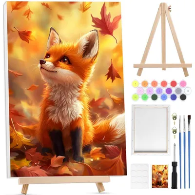 Obrázek produktu pro Sada pro malování podle čísel "Podzimní liška" pro dospělé, včetně plátna o rozměrech 20x30 cm