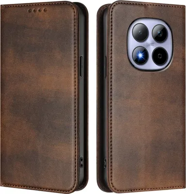 Produktbild von Handyhülle für Xiaomi Redmi Note 15 Pro 5G, Vintage Leder RFID Schutz Kartenfach Standfunktion Magnetische Klapphülle Braun
