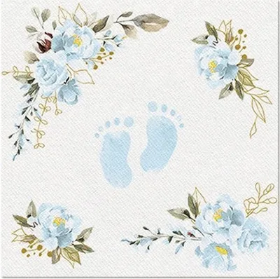Obrázek produktu pro 50 ubrousků látkových Baby Feet světle modré Baby feet kolem květin světle modré 40x40cm