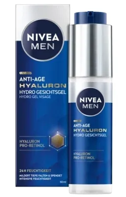 A product shot of NIVEA MEN Anti Age Hyaluron Hydro Gesichtsgel.