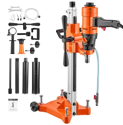Produktbild von VEVOR Diamant Kernbohrmaschine 1500 W Kernbohrgerät Trocken/Nass max. 200 mm, für Beton Keramikfliesen Ziegel Asphalt Marmorböden, 4 Bohrer, 2-in-1 Hand-/Stativgerät, 1000/2300 U/min, UNC1 1/4–7 Gewinde