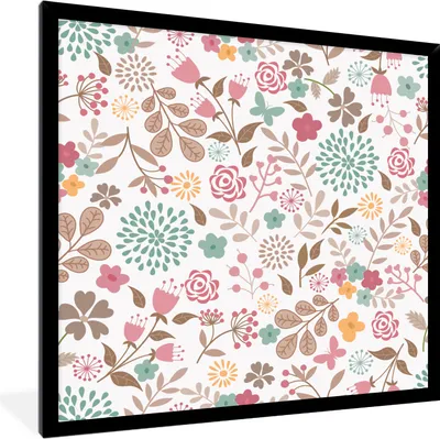 Produktbild von MuchoWow® MuchoWow® Gerahmtes Poster Blumen - Muster - Farben 40x40 cm - Poster mit zchwarzem Bilderrahmen - Mit Rahmen - Wanddekoration Schlafzimmer