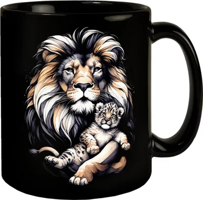 Produktbild von Löwe mit Babylöwen Tasse in Schwarz