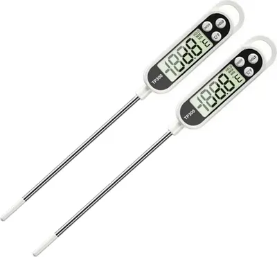 Produktbild von 2-teiliges Lebensmittelthermometer, wasserdichtes digitales Thermometer mit langer Edelstahlsonde, hintergrundbeleuchtetes LCD-Display, Küchenwerkzeug zum Kochen, Grillen, Backen