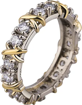 Produktbild von Exquisiter zweifarbiger X-Ring mit platiniertem Strassstein für Damen, Schmuckzubehör-US 7