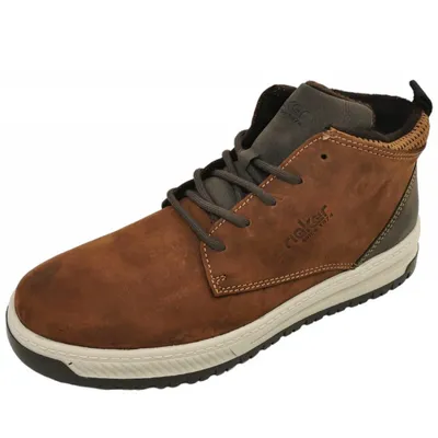 A single brown leather boot is shown against a white background.