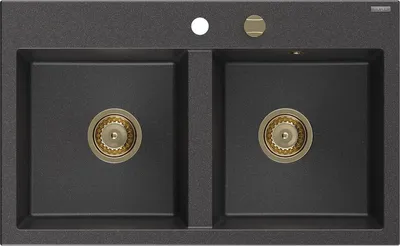 Image de Mexen Hektor évier en granit 2 bacs 800 x 480 mm, noir moucheté, siphon doré - 6521802000-76-G