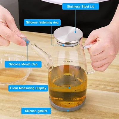Immagine prodotto di Grande bottiglia di vetro per olio da 1 litro con dosatore, per la cucina e il barbecue