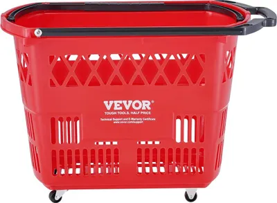Produktbild von Kunststoff-Einkaufswagenkorb auf Rädern, 6 Stück, 39 l, mit Griff, rot