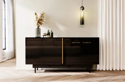 Produktbild von Artemisa Hochglanz Möbel / Kommode Mit Goldenem Akzent / Hochglanz / 4 Türen / 163 Cm / Schwarz