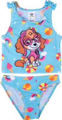 Produktbild von Paw Patrol Tankini Badeanzug mit Schleifen für Mädchen - Skye Zweiteiler Kinder Schwimmanzug Blau 110-116