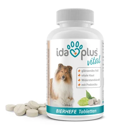 Produktbild von Ida Plus – Bierhefe-Tabletten mit Sollbruchstelle – optimale Pflege für glänzendes Fell & kräftige Haut - reich an B-Vitaminen, Mineralien & Spurenelementen – für ihren Hund & ihre Katze – 120 Stück