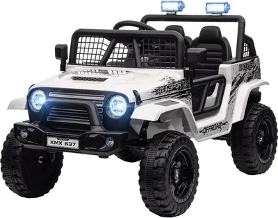 Produktbild von Elektro Kinderauto, 12 V 3-5 km/h Geländewagen mit Musikanschluss, Kinderfahrzeug mit 2,4G Fernbedienung, Scheinwerfer, Hupe, Elektrisches Kinderfahrzeug für Kinder 3-6 Jahre, Weiß