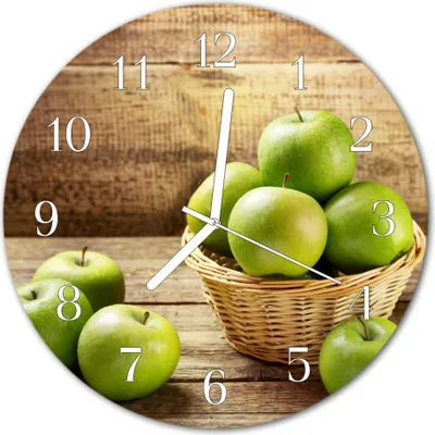 Produktbild von Glasuhr Wanduhr Küchenuhr Echt-Glas 30fi cm Apfel  grün